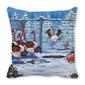Detail of Christmas pillow cover with cartoon turkey farm illustration on peach skin fabric - 18x18 Inch / Turkey Farm Great Escapes Style (34)