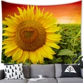 Sunset sunflower tapestry hanging on a white wall above a modern grey sofa décor - 200X150 / Sunflower Sunset Style (4)