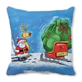 Detail of Christmas peach skin cushion cover with Santa and reindeer on a sleigh - 18x18 Inch / Santa 1 Sleigh Style (31)