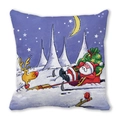 Detail of Christmas pillowcase with cartoon Santa Claus and reindeer on blue sky - 18x18 Inch / Sleigh Under the Moon Style (30)