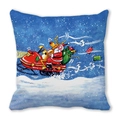 Christmas pillow with Santa Claus and reindeer on a snowmobile against a blue background - 18x18 Inch / Santa Red Scooter Style (25)