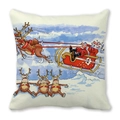 Macro detail of the Merry Christmas peach skin velvet pillowcase with Santa Claus print - 18x18 Inch / White Background Sleigh Style (18)