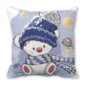 Winter cartoon polar bear throw pillow cover with blue hat and scarf on white background - Scarf Polar Bear and Stars (Style 21)