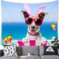 Arazzo bulldog con orecchie da coniglio rosa e occhiali da sole per decorazione parete - Cane Carino con Orecchie da Coniglio (Stile 4) / 150x100cm