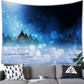 Winter snowy forest aurora night sky tapestry hanging over a modern grey sofa - 100X70 / Dreamy Snow Night (18)