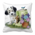 Kerst kussenhoes met hond en kat aquarelprint van zacht perzik-huid fluweel - Aquarel Kat Hond en Laarzen (2) / 45x45 cm