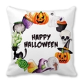 Halloween Deko Kissenbezug mit Aquarell Kürbis und schwarzer Katze Kranz Design - Halloween Aquarellring (40) / 45x45 cm