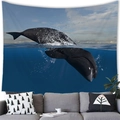Humpback whale jumping in deep blue sea printed wall tapestry for living room decoration - 100x70(Peach Skin) / Black Whale Leaping (13)