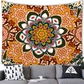 Bohemian mandala tapestry with geometric flower patterns in orange and white colors - 100x70(Peach Skin) / Lotus Symmetrical Mandala (21)