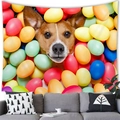 Detailed digital print of watercolor dog and Easter eggs on premium wall tapestry fabric - 20 / 100x70(Peach Skin)