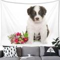 Detailed view of dog tapestry hanging over a grey sofa in a modern cozy room - 18 / 100x70(Peach Skin)