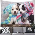 Detailed close-up of cute puppies wearing knit hats on a soft wall hanging tapestry - 17 / 100x70(Peach Skin)