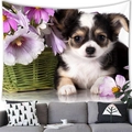 Watercolor long-haired chihuahua dog and purple flowers tapestry wall hanging for home decor - 13 / 100x70(Peach Skin)
