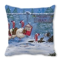 Detail of Christmas pillowcase with humorous turkey farm escape cartoon illustration - Turkey Farm Great Escape (36) / 45x45cm