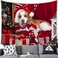Detail showing high-quality brushed polyester fabric of a Christmas beagle dog wall tapestry - 150x100cm (Peach Skin) / Christmas Beagle Style (2)
