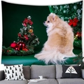 Pomeranian dog Christmas wall tapestry with ornaments for festive home wall decoration - 11 / 100x70(Peach Skin)