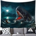 Fantasy whale jumping from ocean tapestry with full moon design for wall decor - 100x70(Peach Skin) / Full Moon Giant Whale (14)