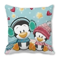 Winter peach skin pillow case featuring two cartoon penguins with cozy scarves and hats - Winter Penguin Friends (Style 23)