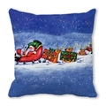 Macro view of Christmas pillowcase showing Santa Claus on a reindeer sleigh in snow - Deep Blue Snow Transport (32) / 45x45cm
