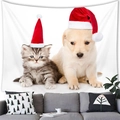 Detail of a tapestry with a puppy and kitten in Santa hats on a white living room wall - 7 / 100x70(Peach Skin)