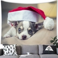 Close-up of a decorative Christmas tapestry featuring a Chihuahua dog in a Santa hat - 5 / 100x70(Peach Skin)