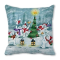 Detail of Christmas throw pillow with hand-drawn snowmen and festive tree illustration - Snowman Celebration Band (20) / 45x45cm