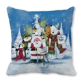 Macro detail of Merry Christmas pillow cover with hand-drawn caroling characters on soft fabric - Snowy Chorus (19) / 45x45cm