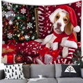 Detailed view of Christmas beagle tapestry hanging over a cozy sofa in a home setting - 3 / 100x70(Peach Skin)