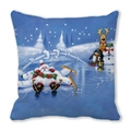 Detail of Christmas cushion cover with Santa, reindeer and penguin on peach skin fabric - Ice Blue Holiday Group (15) / 45x45cm