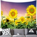 Aquarell-Sonnenblumen-Wandteppich über einem Sofa mit lila Sonnenuntergang - Sonnenuntergang Sonnenblume (2) / Klein