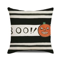 Halloween Kissenhülle mit Kürbis und BOO-Aufdruck auf schwarz-weiß gestreiftem Stoff - Schwarz Weiß Streifen Kürbis BOO (37)