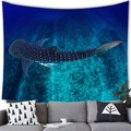 Deep blue whale shark underwater landscape tapestry for modern living room wall decor - 100x70(Peach Skin) / Underwater Roaming Whale Shark (18)
