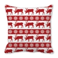 Christmas cushion cover with red reindeer and snowflake stripe pattern in peach skin fabric - Red White Reindeer Snowflake Band (16)