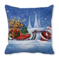 Merry Christmas square throw pillow featuring Santa and reindeer on a winter night - Blue Winter Snow Night (28) / 45x45cm