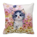 Détail du coussin carré avec motif aquarelle haute définition de chat et de fleurs - Chat Gris Blanc Marguerite Papillon (21)