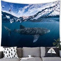Modern living room tapestry featuring a whale shark jumping from deep blue sea waves - 100x70(Peach Skin) / Diving Photography Whale Shark (17)