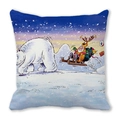 Kerstkussenhoes met een feestelijke print van de Kerstman en een ijsbeer in cartoonstijl - IJsbeer en Slee Stijl (3)