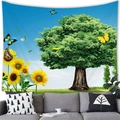 Sonnenblumen Wandteppich Naturlandschaft über grauem Sofa für eine wohnliche Dekoration - Üppiger Baum Sonnenblume (4) / Klein