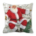 Detail of Christmas pillow cover with vintage Santa Claus print on soft peach skin fabric - Retro Hand-painted Santa Style(39)