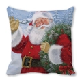 Detailed view of Christmas Santa Claus cushion with pine cone wreath and festive winter scene - Santa with Wreath Style(35)