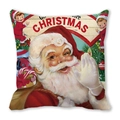 Close-up of vintage Santa Claus and elf prints on peach skin velvet cushion cover - Retro Artistic Santa Style(33)