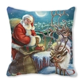 Detail of Christmas peach skin pillowcase showing Santa and reindeer on a snowy roof - Santa and Reindeer in Snow Night Style(32)