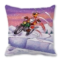 Vrolijk kerstfeest kussensloop met kerstman op een motorfiets decoratief vierkant - Motor Sprong Stijl (4)