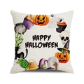 Halloween Kissenbezug mit schwarzer Katze und Kürbislampe auf festem Leinenstoff - Handgezeichnete Halloween-Elemente (40)
