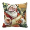 Detail of Christmas pillowcase showing Santa Claus writing with a quill on peach skin fabric - Santa Writing Scroll Style(28)