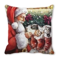 Detail of Christmas pillow cover featuring Santa and cute kittens in a red stocking - Santa with Kittens in Stocking Style(25)