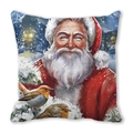 Detailed close-up of Santa Claus and robin birds print on soft peach skin pillowcase - Robin and Santa Style(24)