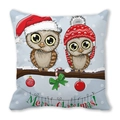 Winter owl peach skin pillowcase with Merry Christmas cartoon print and festive ornaments - Christmas Owl and Bells (Style 27)