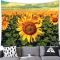 Pastel sunflower field tapestry in polyester fabric with sunset landscape print - 100X70 / Vibrant Sunflower Field Style (7)