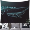 Whale jumping in the sea wall tapestry with glowing geometric wireframe design - 100x70(Peach Skin) / Geometric Wireframe Whale (19)